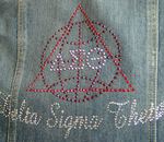 Get Sorority Done In Crystals on Back of Blue Jean Jacket